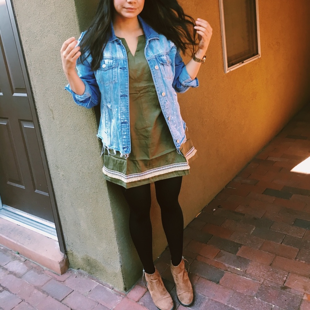 Khaki Green Shift Dress